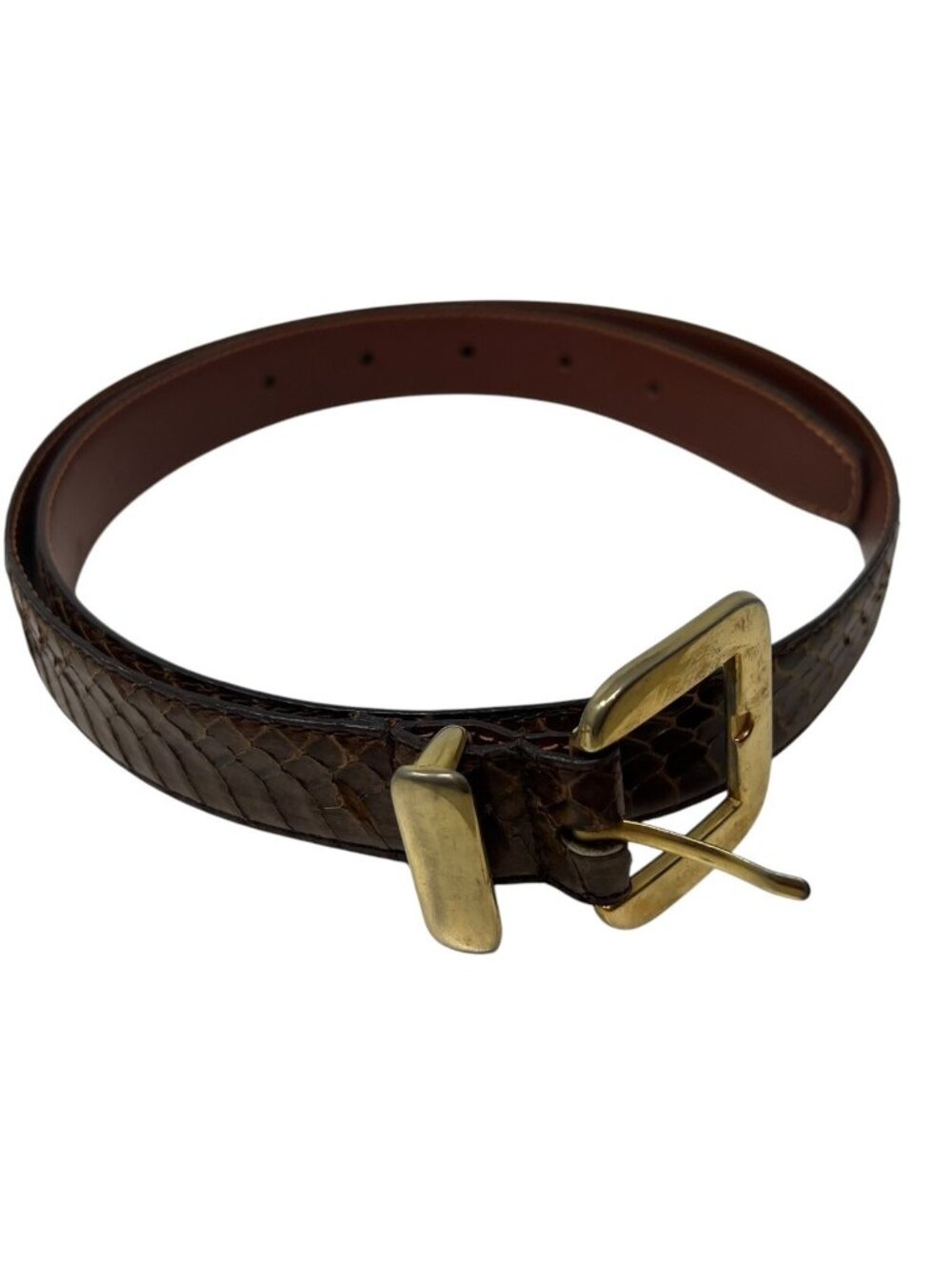 Jana Genuine Snakeskin Belt Womens L Brown Vintage Leather Brass Tone Buckle